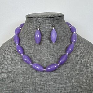 GSJ Bright Lavender Quartz & White Pearl Sterling Silver Earrings&Necklace 20"L